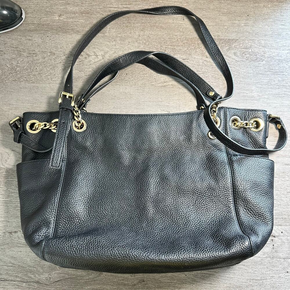Michael Kors Black Purse with Gold Chain Pebbled Leather